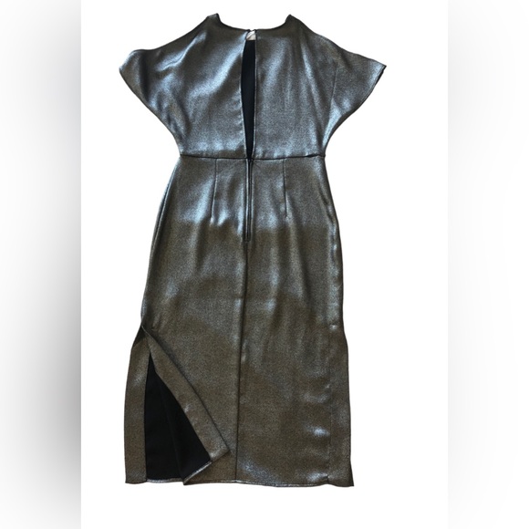 H&M Ladies Black & Silver Glitter Slit Cap Sleeve Fitted New Years Eve Dress - Picture 6 of 11